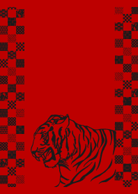 modern tiger on red & beige