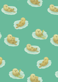 Cute sea otter2 on blue green