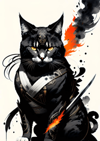 Ink wash cat samurai 3819aC