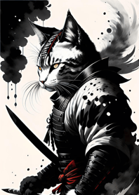 Ink wash cat samurai 9638Ff