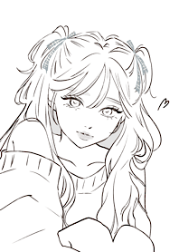 하프 트윈 소녀 흑백