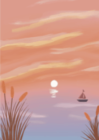 warming sunset with orange pastel sky