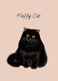 Fluffy black cat, long-haired breed pink