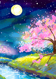 Beautiful night cherry blossoms#1305