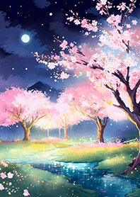 Beautiful night cherry blossoms#1090