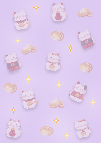 Fortune Cat and Gold Ingots_Purple