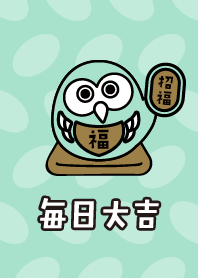 每天都有好運！達摩貓頭鷹/淺綠色 x 金色
