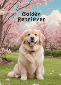 Golden Retriever in Pink Garden