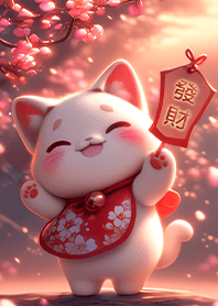 Spring peach blossom fortune cat