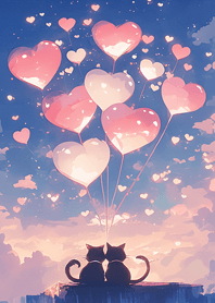 貓咪情侶與滿天愛心氣球❤️