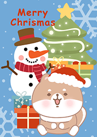 可愛寶貝柴犬-聖誕節快樂-雪人-藍色3