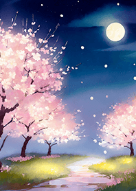 Beautiful night cherry blossoms#1218