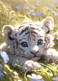 Little white tiger on the grassland