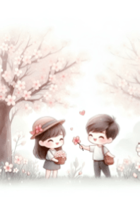 可愛情情侶與櫻花V.5