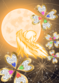 月と四つ葉のクローバー オレンジ 乙女座