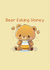 bear eating honey cute yellow tone