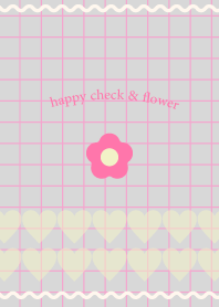 HAPPY CHECK&FLOWER gray&pink