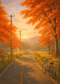 Autumn Roadway with Falling Leaves