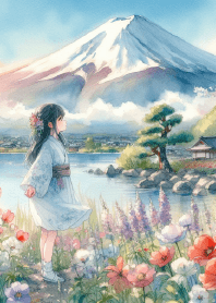 富士山下，花開時節的寧靜