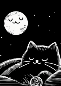 แมวขาวดำใต้แสงจันทร์