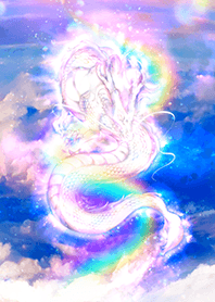 青空と虹のオーラを纏う白龍
