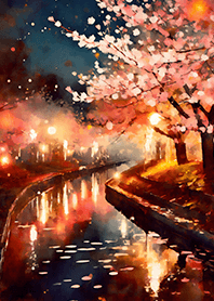 Beautiful night cherry blossoms#1585