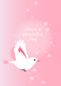 Flowers and bird, soft pink.