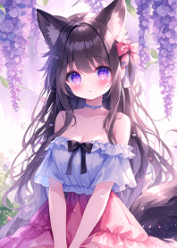 Dreamy Fox Girl with Purple Flowers JP