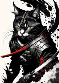 Ink wash cat samurai 37Ef64