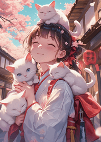 Cherry Blossom Girl and Cat JP