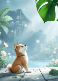 Shiba Puppy on Rainy Day V.1