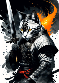 Ink wash cat samurai D31ee7