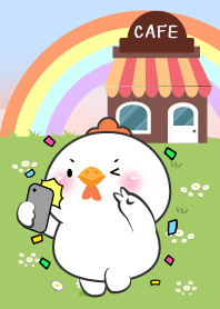 Cute White Chicken In Cafe Theme