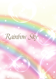 2本の虹がかかるピンクの空