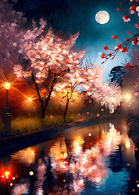 Beautiful night cherry blossoms#1166