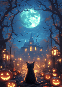 ハロウィンニャイト！黒猫とカボチャ☆
