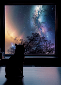 禪意生活-窗旁看著風景的貓8 夜空-護眼黑