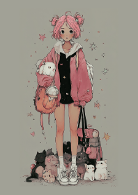 Pink Hoodie, Cat Pile