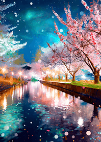 Beautiful night cherry blossoms#1037
