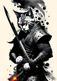 Ink wash cat samurai 55cDBa