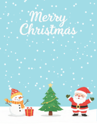 산타와 눈사람 푸른 눈 내림