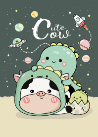 วัวกับไดโนเสาร์น่ารัก ธีมเขียวเข้ม