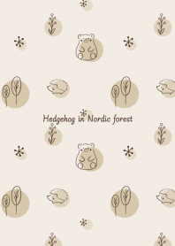 Hedgehog in Nordic forest -beige-