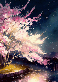 Beautiful night cherry blossoms#1370