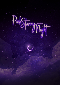 pink neon moon & starry night sky