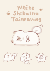 tail wagging white Shiba Inu beige.