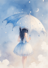 Rainy Blue - Girl with an umbrella -