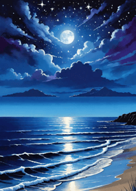 Night by the sea starlit sky moon 6e20