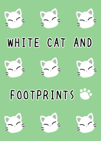 WHITE CAT AND FOOTPRINTS-GREENj