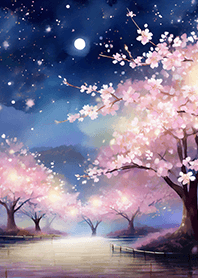 Beautiful night cherry blossoms#1598